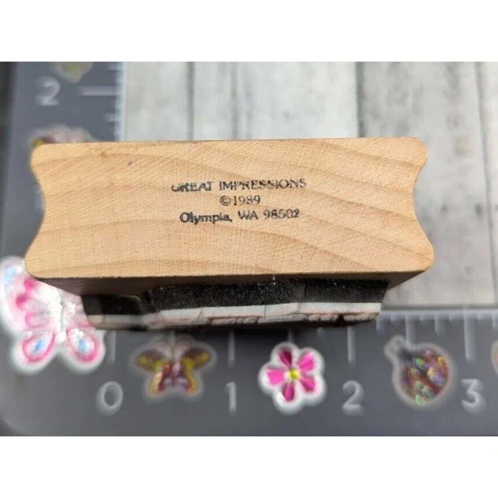 Great Impressions Girls Holding Balloons 1989 Rubber Stamp Wood #i46